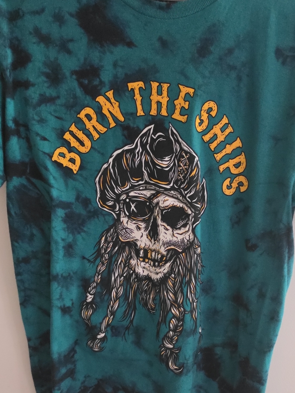 Teal Tie-Dye 'Burn The Ships' Pirate Skull Graphic Tee